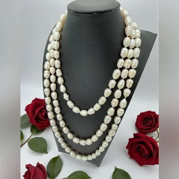 64” Genuine Baroque Pearl Opera Necklace 160g Cream Ivory Statement Piece - Picture 7 of 17